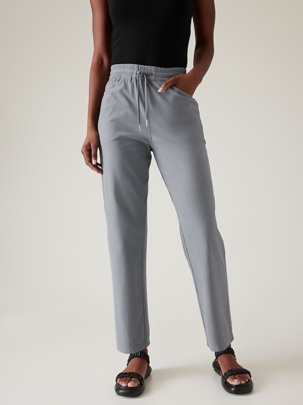 Athleta Farallon Pant High Rise Pull On Straight Leg LT L Tall Coastline Blue
